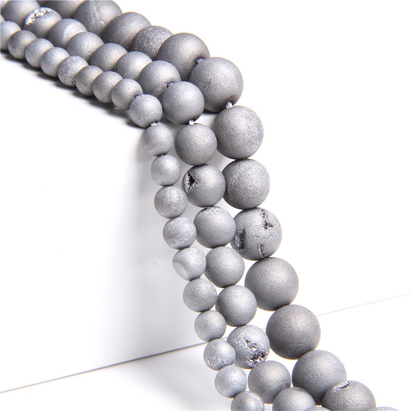 Silver Druzy Agate  6mm 8mm 10mm 12mm 14mm 15''