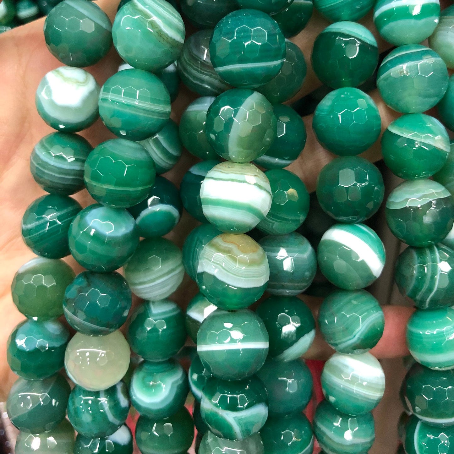 Green Striped Agate Faceted Beads 6mm 8mm 10mm 12mm 14mm