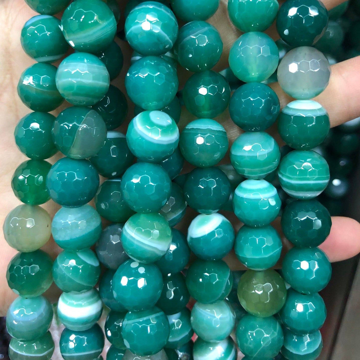 Green Striped Agate Faceted Beads 6mm 8mm 10mm 12mm 14mm