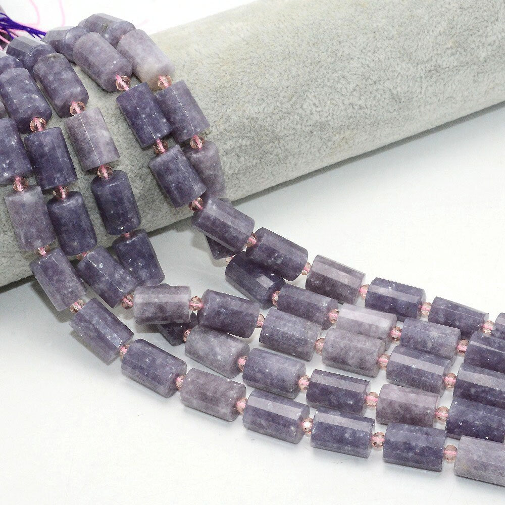 Natural Stone Beads Faceted Tube Beads Amethyst, Amazolite, Sunstone, Lapis Lazuli 10x14mm