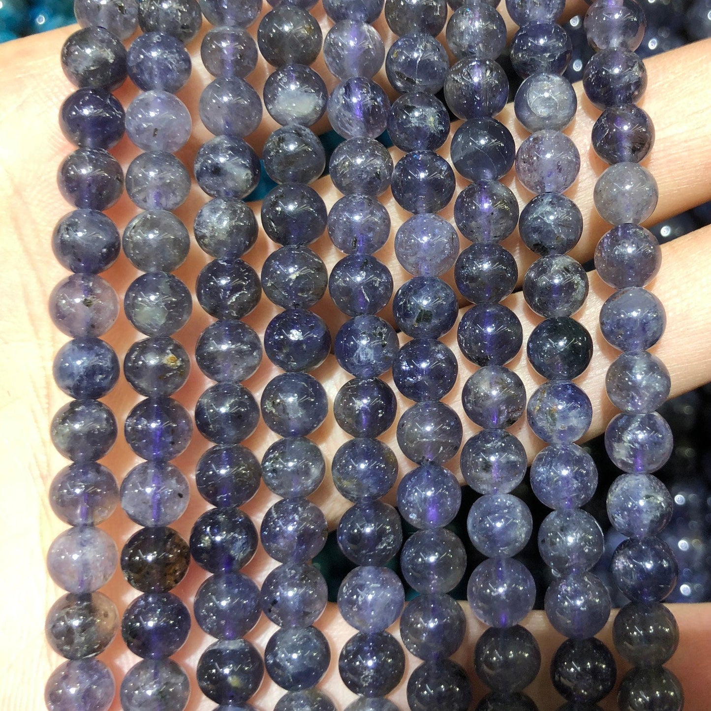 Genuine Iolite Stone Beads 4mm 6mm 8mm 10mm 15''