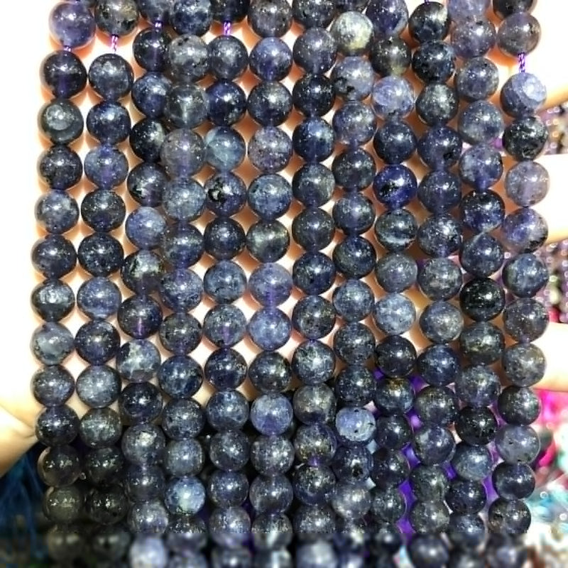 Perles en pierre d'iolite véritable 4 mm, 6 mm, 8 mm, 10 mm, 15 pouces