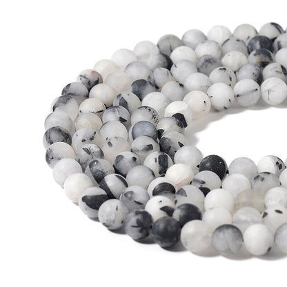 Black Rutilated Quartz Matte Beads 6mm 8mm 10mm 15''
