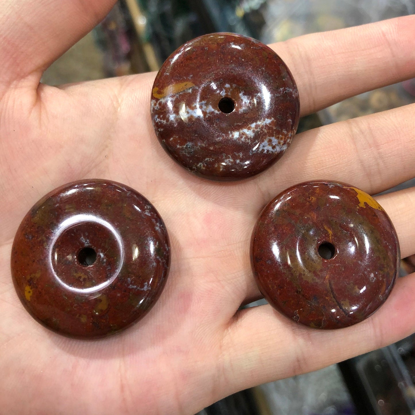 Bloodstone Donut Pendant  25mm 30mm 35mm 40mm Pendant 1pc