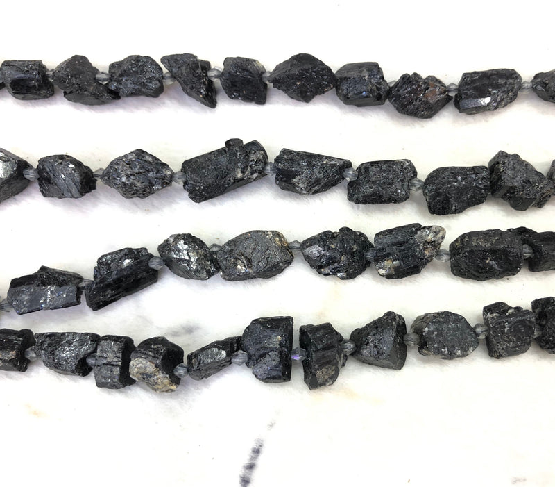 Raw Black Tourmaline Nugget Beads 12-20mm