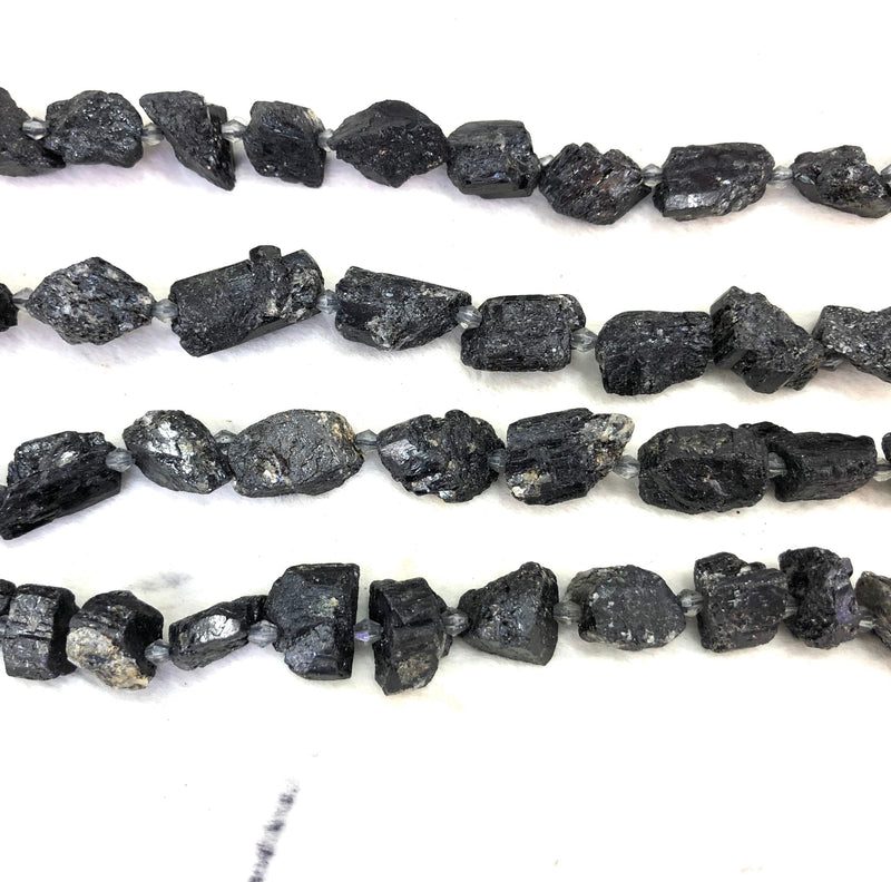 Raw Black Tourmaline Nugget Beads 12-20mm