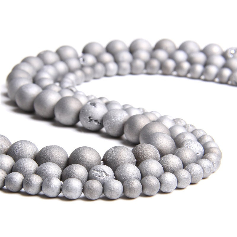 Silver Druzy Agate  6mm 8mm 10mm 12mm 14mm 15''