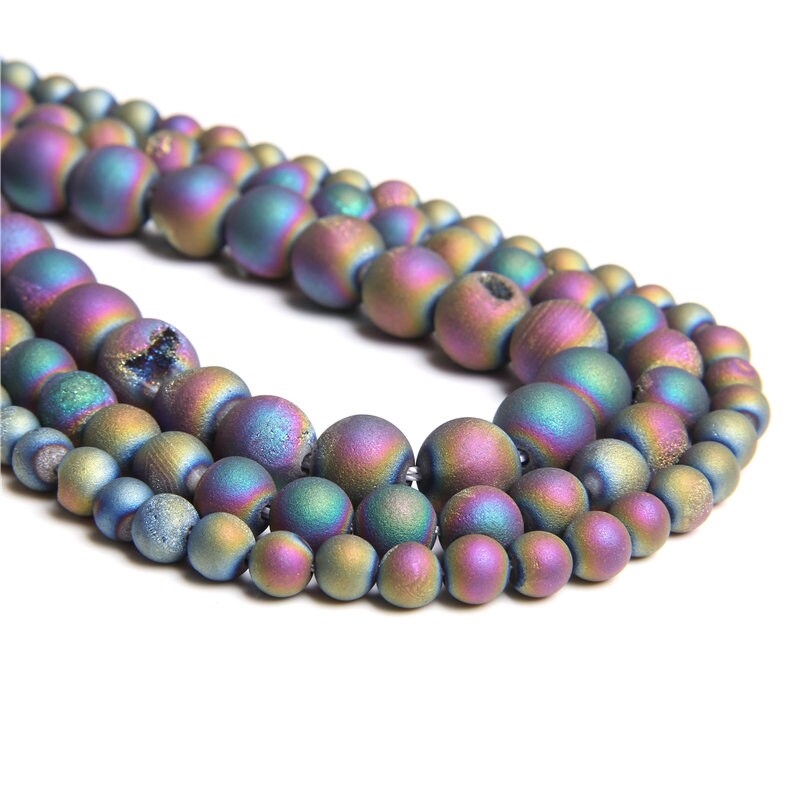 Rainbow Druzy Agate Beads 6mm, 8mm, 10mm 12mm 14mm 15''