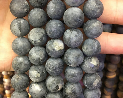 Black Labradorite Matte Beads  4mm 6mm 8mm 10mm 12mm 15''