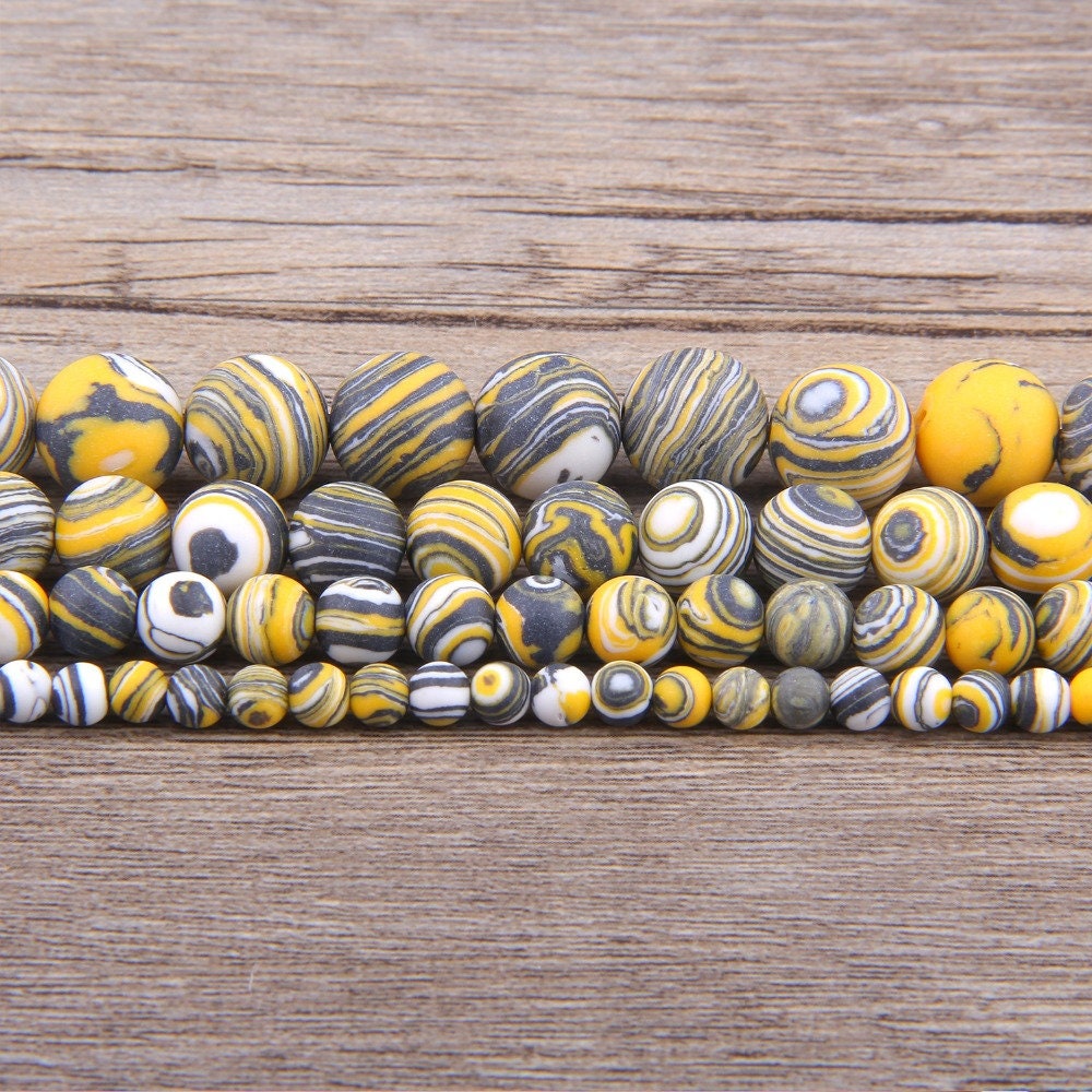 Yellow Striped Malachite Matte Beads  4mm 6mm 8mm 10mm 15''