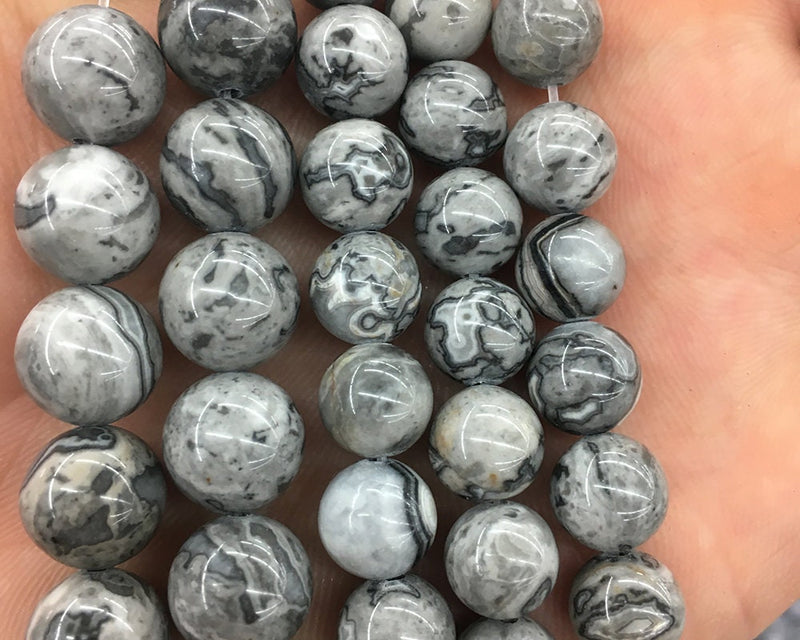 Perles de jaspe de soie grise 4 mm 6 mm 8 mm 10 mm 12 mm 15''