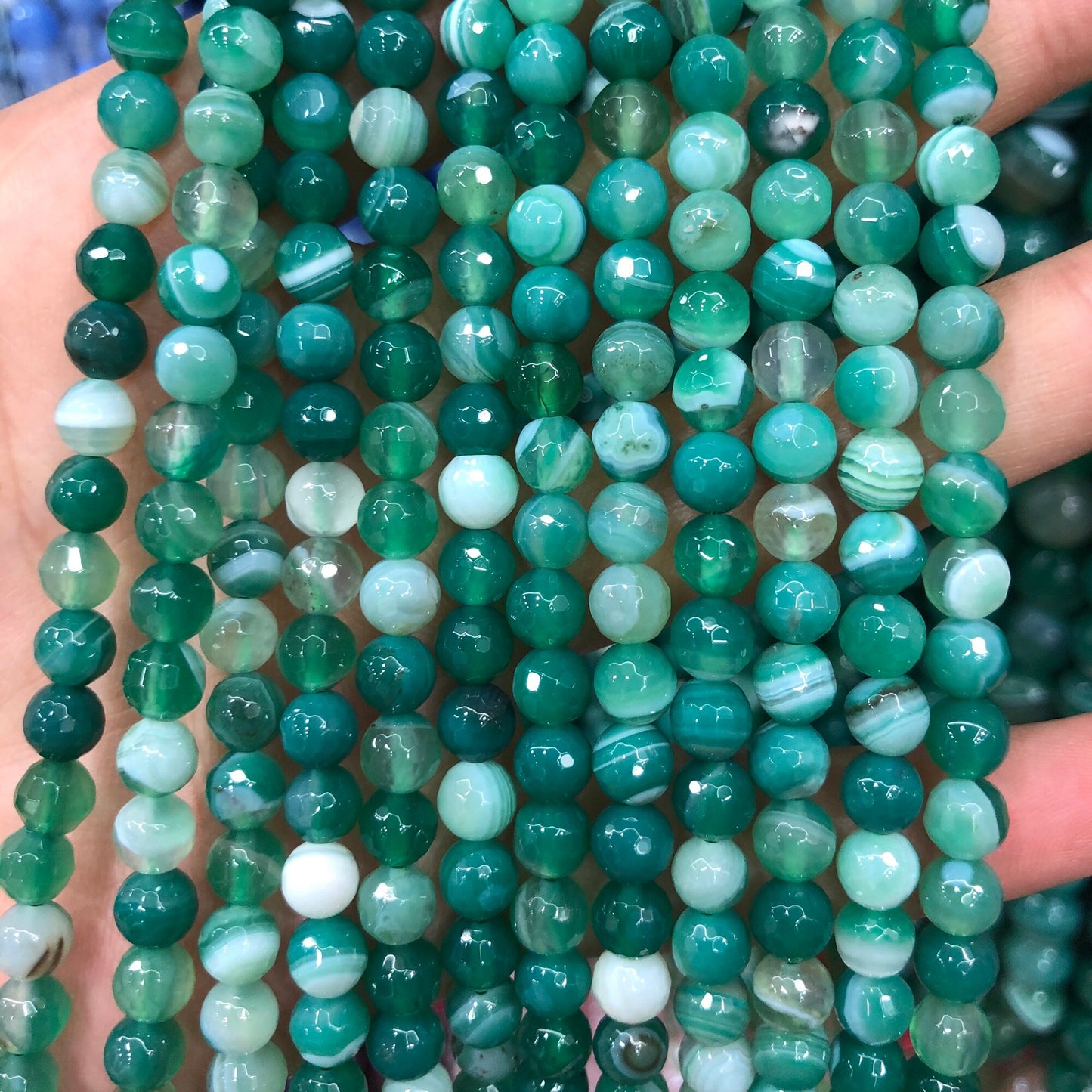 Green Striped Agate Faceted Beads 6mm 8mm 10mm 12mm 14mm