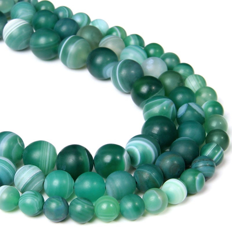 Green Striped Agate Matte Beads 6mm 8mm 10mm 12mm 15''