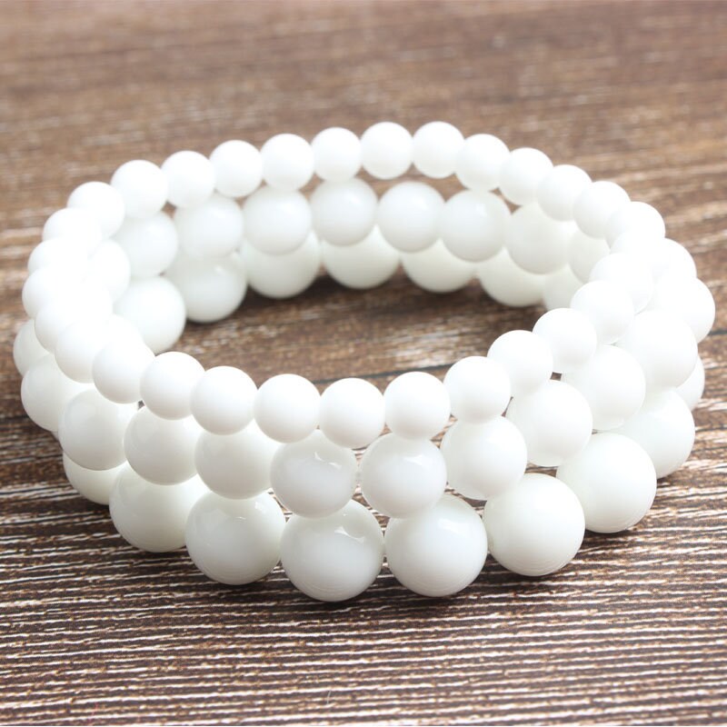 Hvidt jade armbånd, natursten armbånd 4mm 6mm 8mm 10mm 12mm 8''
