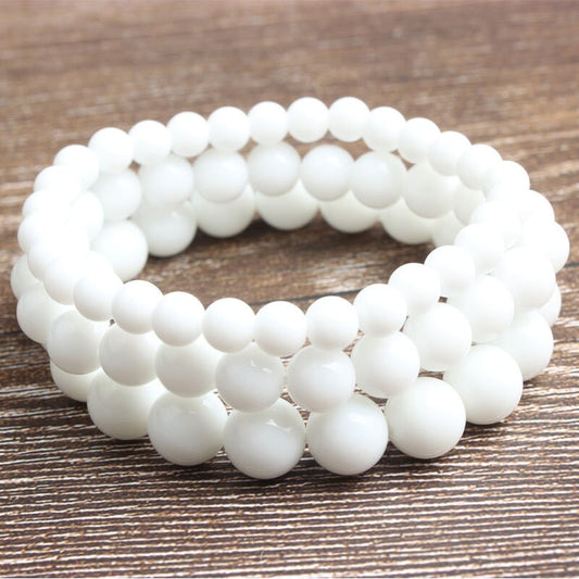 Hvidt jade armbånd, natursten armbånd 4mm 6mm 8mm 10mm 12mm 8''