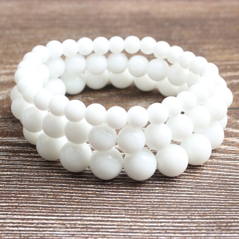 Hvidt jade armbånd, natursten armbånd 4mm 6mm 8mm 10mm 12mm 8''