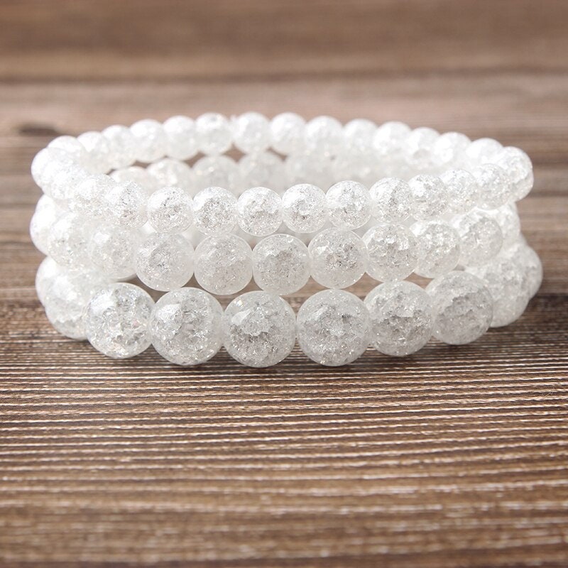 Cracked Crystal Quartz Beads Bracelet 8''