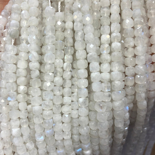 White Moonstone Cube Faceted Beads Nice Cut  4-5mm 15''