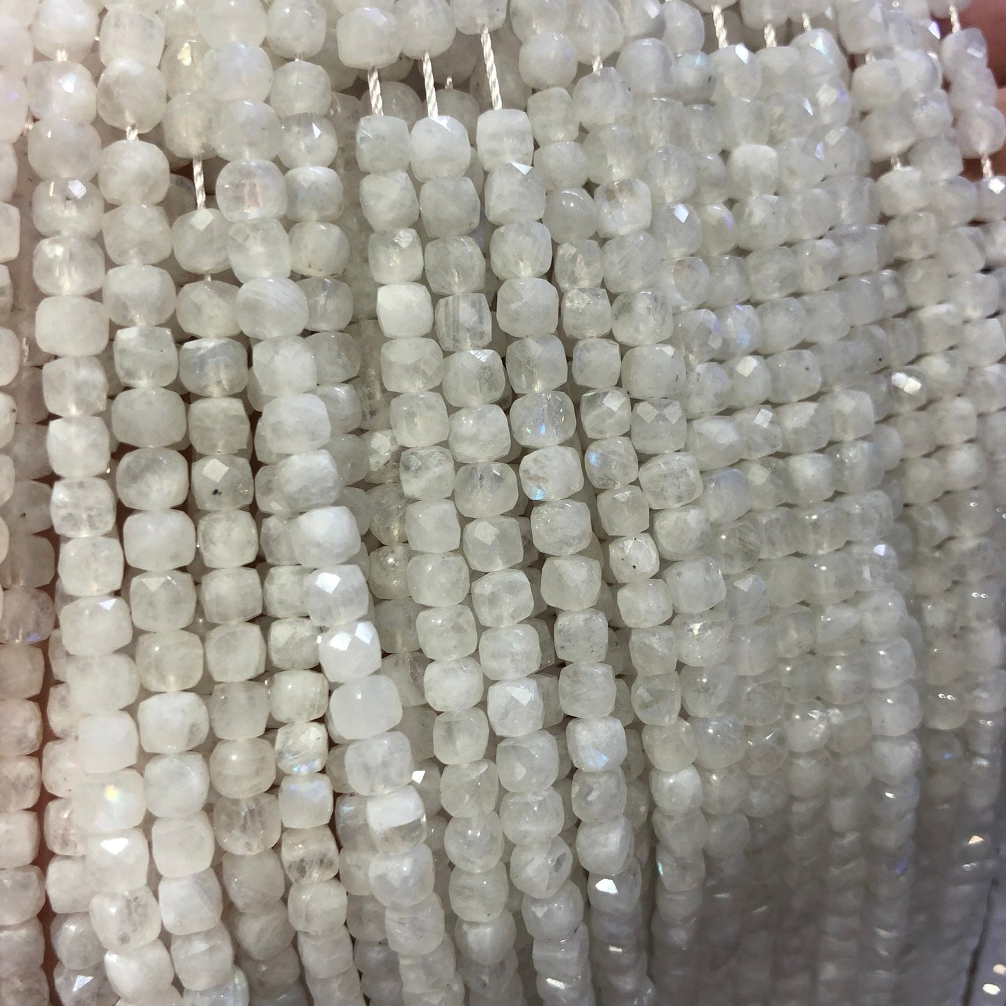 White Moonstone Cube Faceted Beads Nice Cut  4-5mm 15''