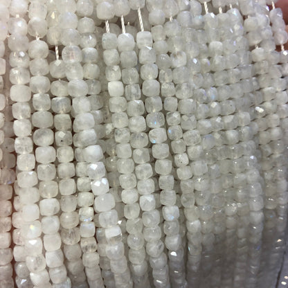 White Moonstone Cube Faceted Beads Nice Cut  4-5mm 15''