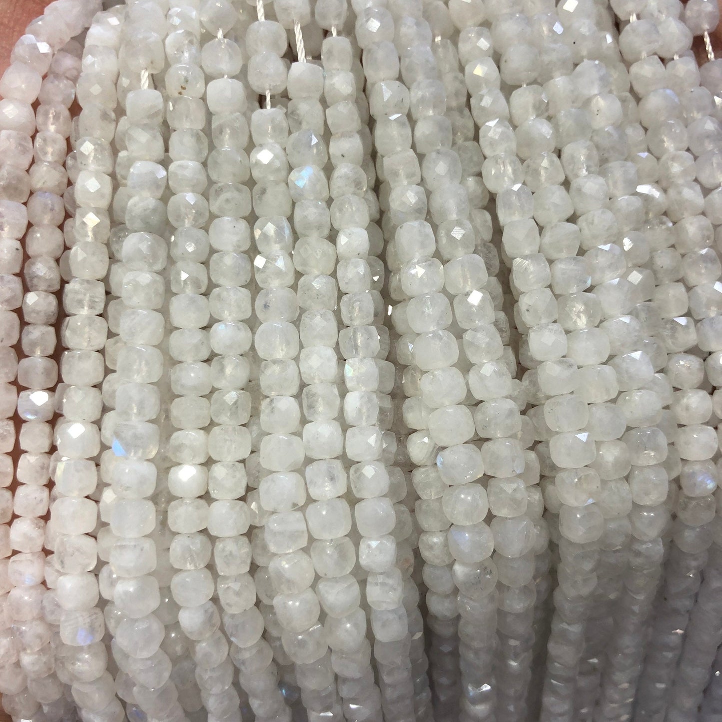 White Moonstone Cube Faceted Beads Nice Cut  4-5mm 15''
