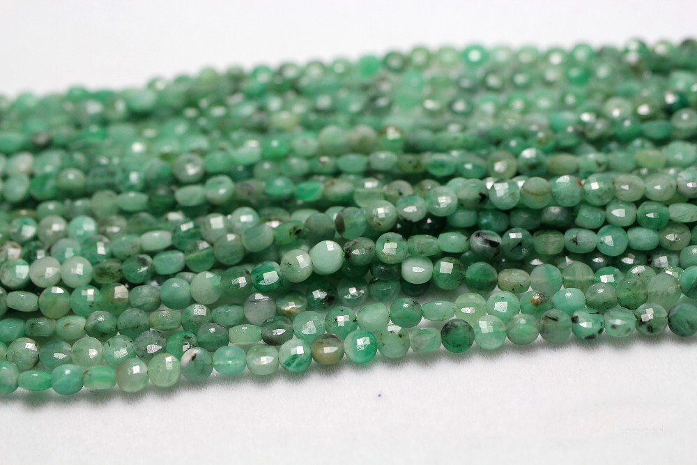 Emerald Coin Faceted Beads 4mm 15''