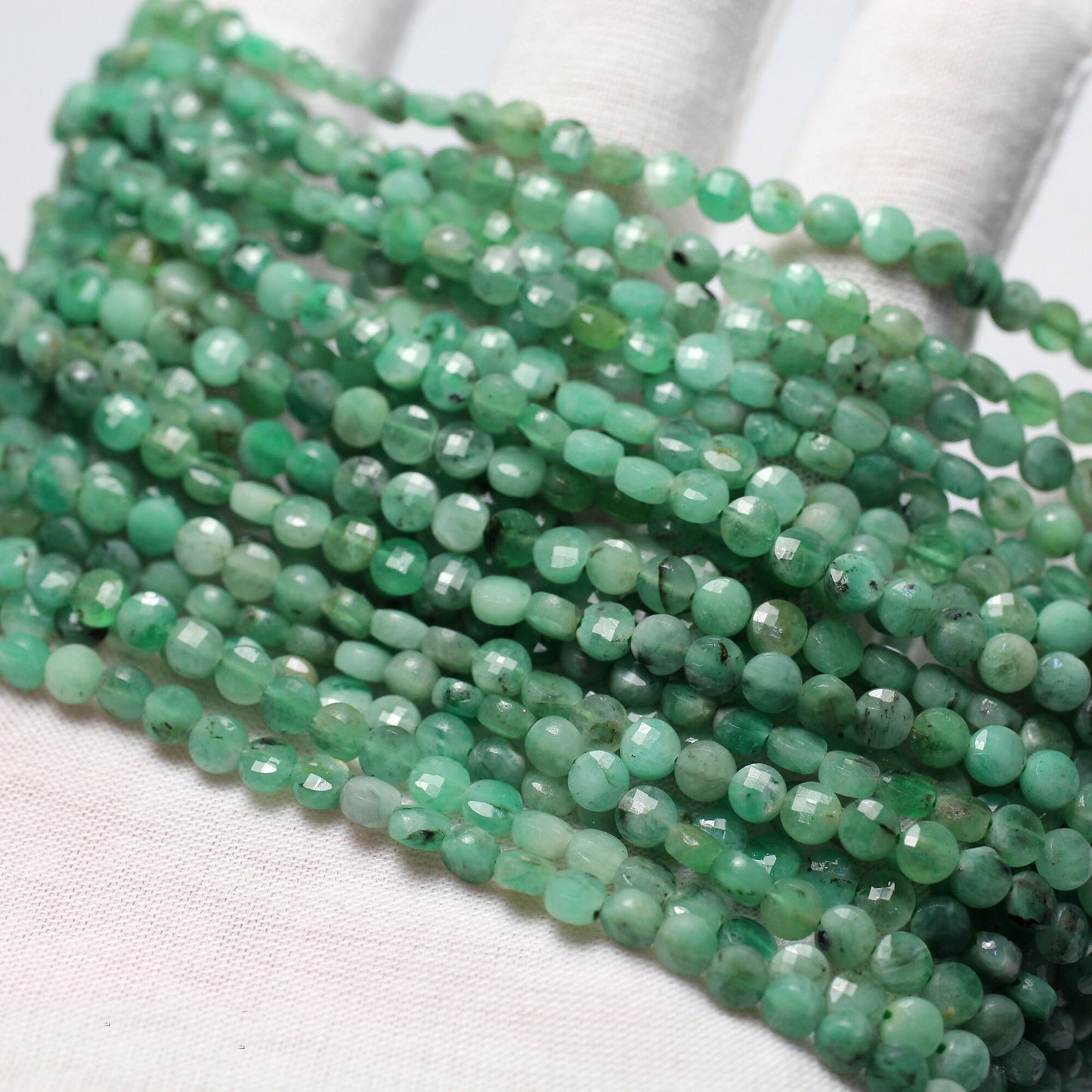 Emerald Coin Faceted Beads 4mm 15''