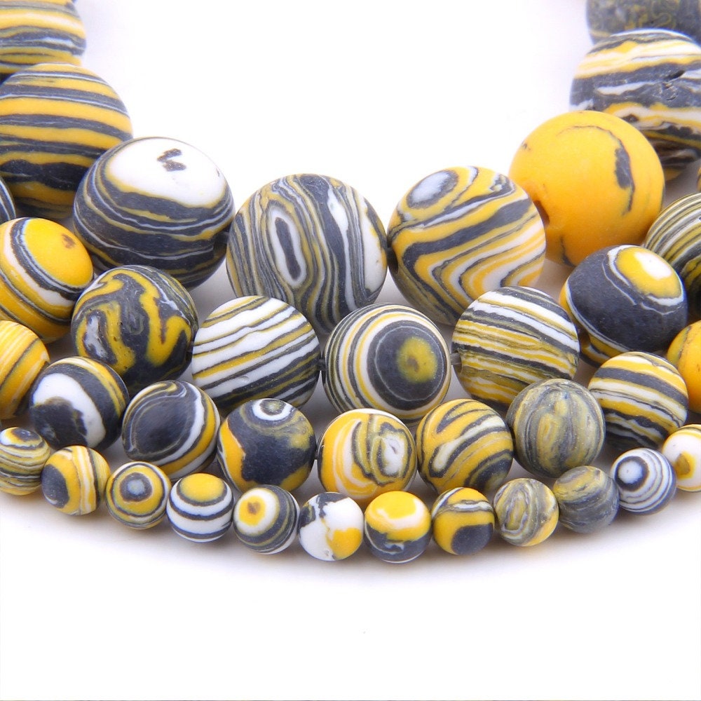 Yellow Striped Malachite Matte Beads  4mm 6mm 8mm 10mm 15''