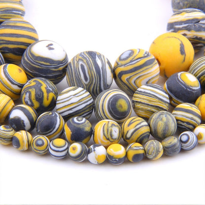 Yellow Striped Malachite Matte Beads  4mm 6mm 8mm 10mm 15''