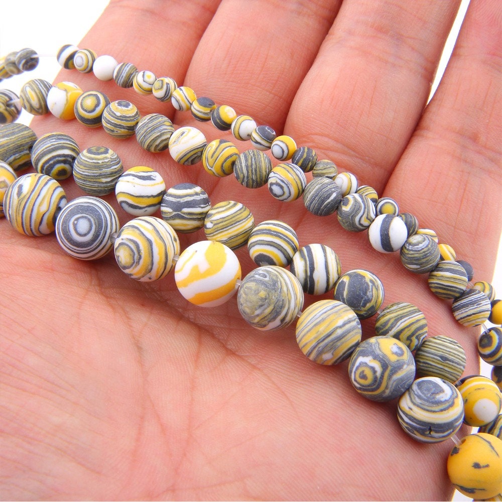 Yellow Striped Malachite Matte Beads  4mm 6mm 8mm 10mm 15''
