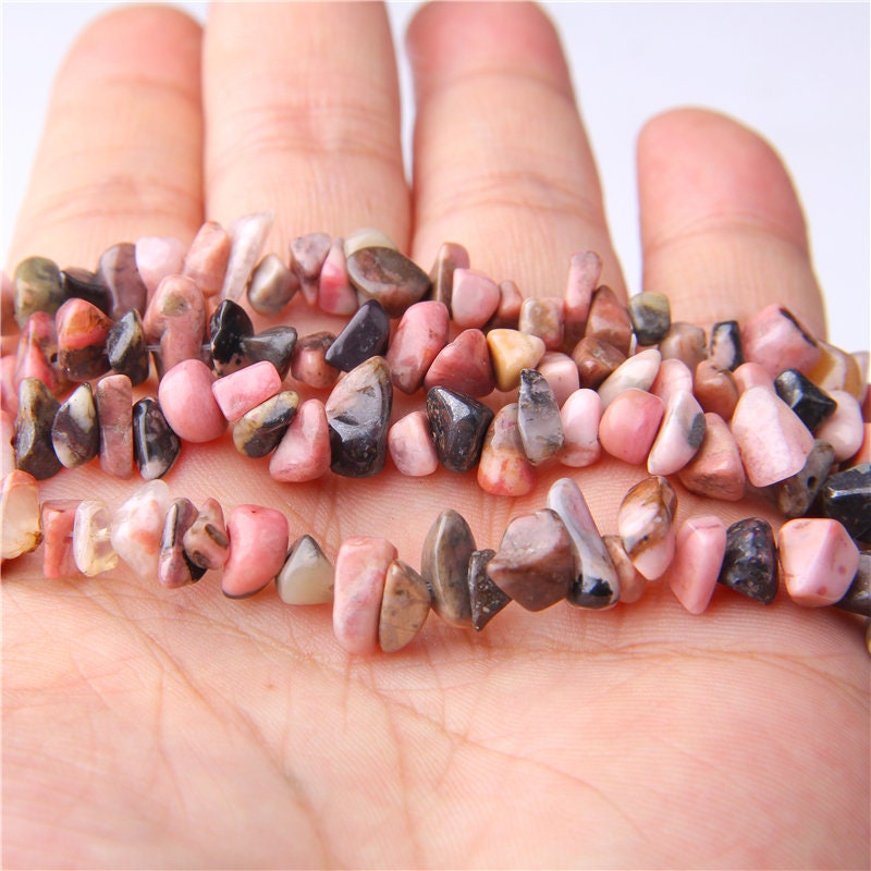 Black Rhodonite Nugget Chips Beads 4-10mm 32''