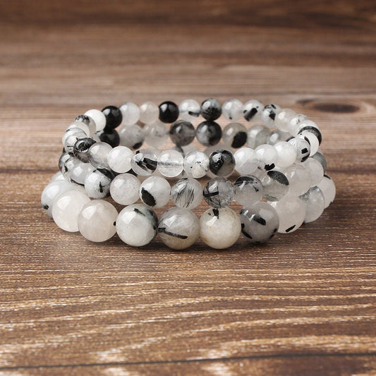 Bracelet en quartz rutile noir 8''