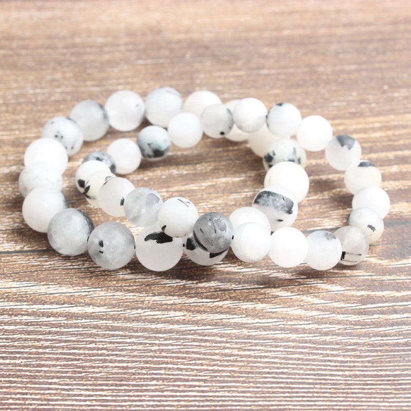 Sort rutileret kvarts armbånd 8''