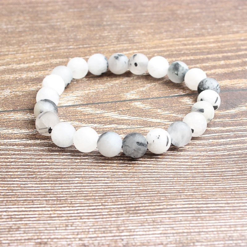 Sort rutileret kvarts armbånd 8''