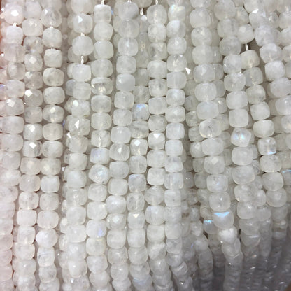 White Moonstone Cube Faceted Beads Nice Cut  4-5mm 15''