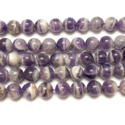 Perles d'améthyste violette et blanche, pierres précieuses naturelles, 10 mm, 15 pouces