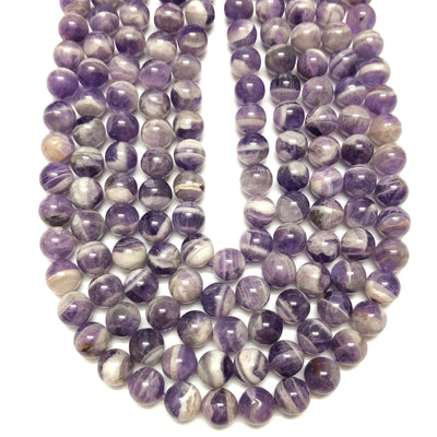 Perles d'améthyste violette et blanche, pierres précieuses naturelles, 10 mm, 15 pouces
