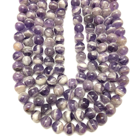 Perles d'améthyste violette et blanche, pierres précieuses naturelles, 10 mm, 15 pouces