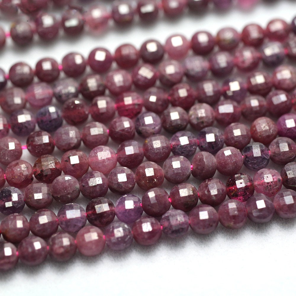 Ruby Coin Faceted Beads  4mm 15''