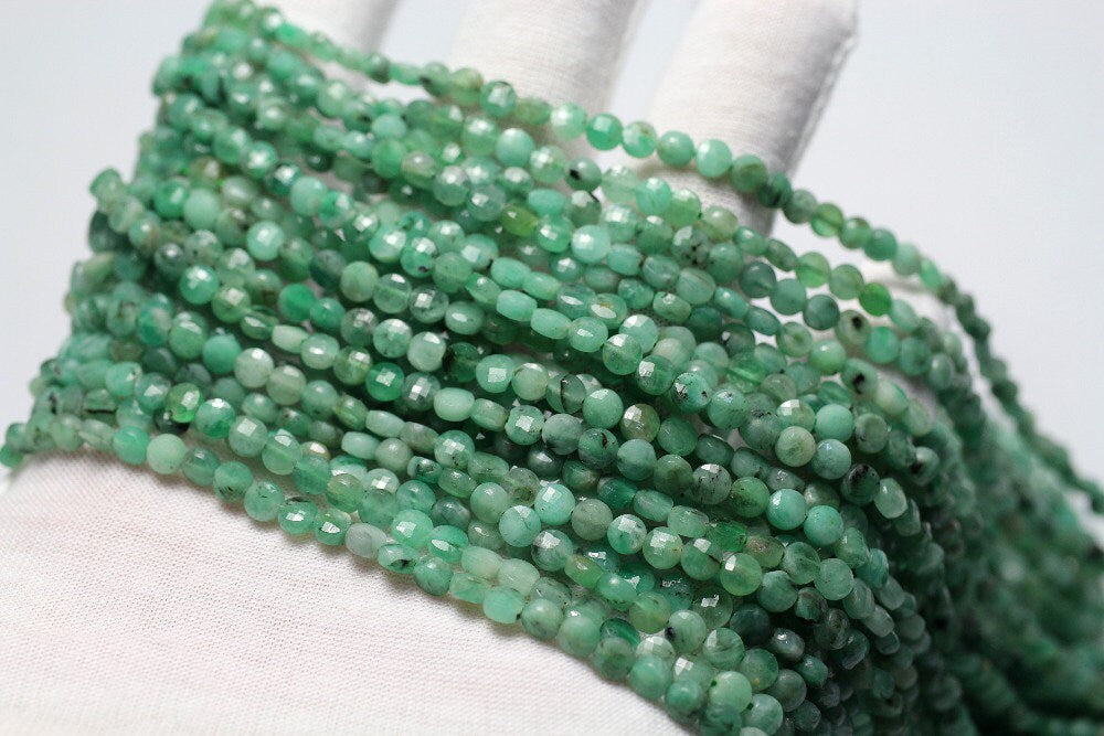 Emerald Coin Faceted Beads 4mm 15''