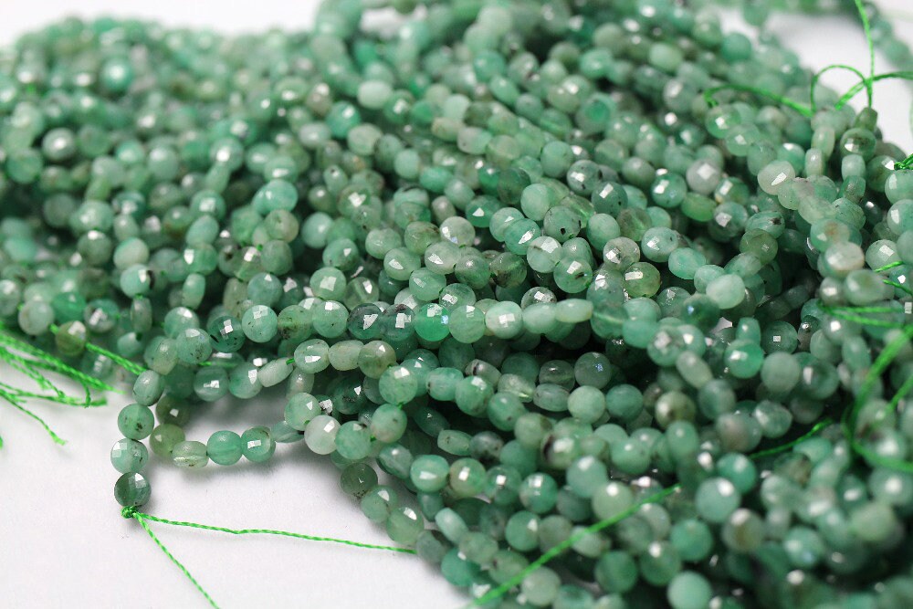 Emerald Coin Faceted Beads 4mm 15''