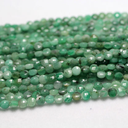 Emerald Coin Faceted Beads 4mm 15''