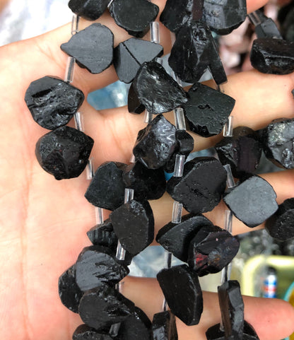 Black Tourmaline Teardrop Beads Natural Gemstone Beads 12-15mm