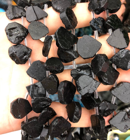 Black Tourmaline Teardrop Beads Natural Gemstone Beads 12-15mm