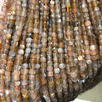 Gray Sunstone Cube Faceted Beads 4mm 15''