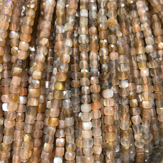 Gray Sunstone Cube Faceted Beads 4mm 15''