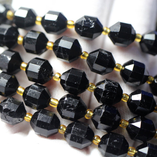 Black Tourmaline Tube Faceted Beads Natural Gemstone Beads  6mm 8mm 10mm 15''