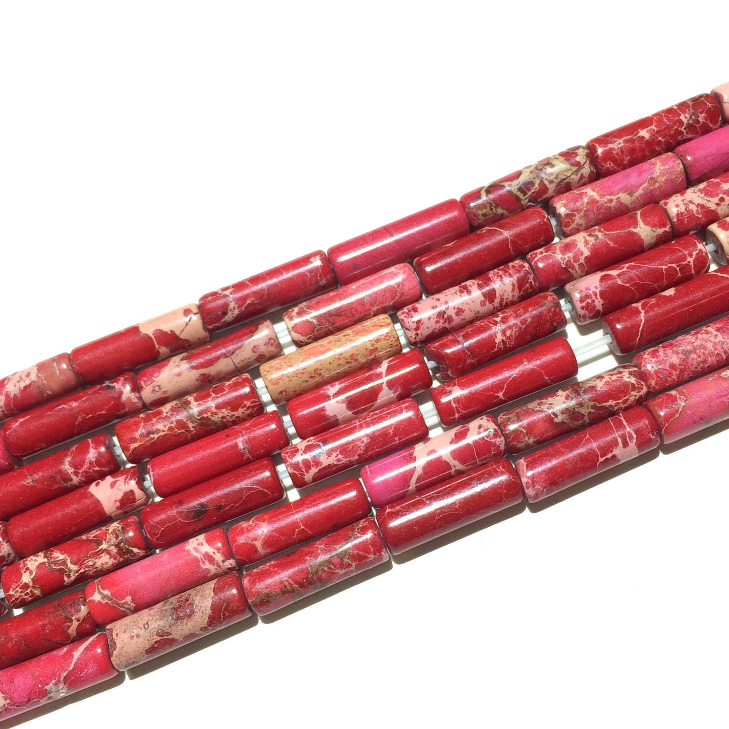 4x13mm Red Impression Jasper Tube Beads 15''