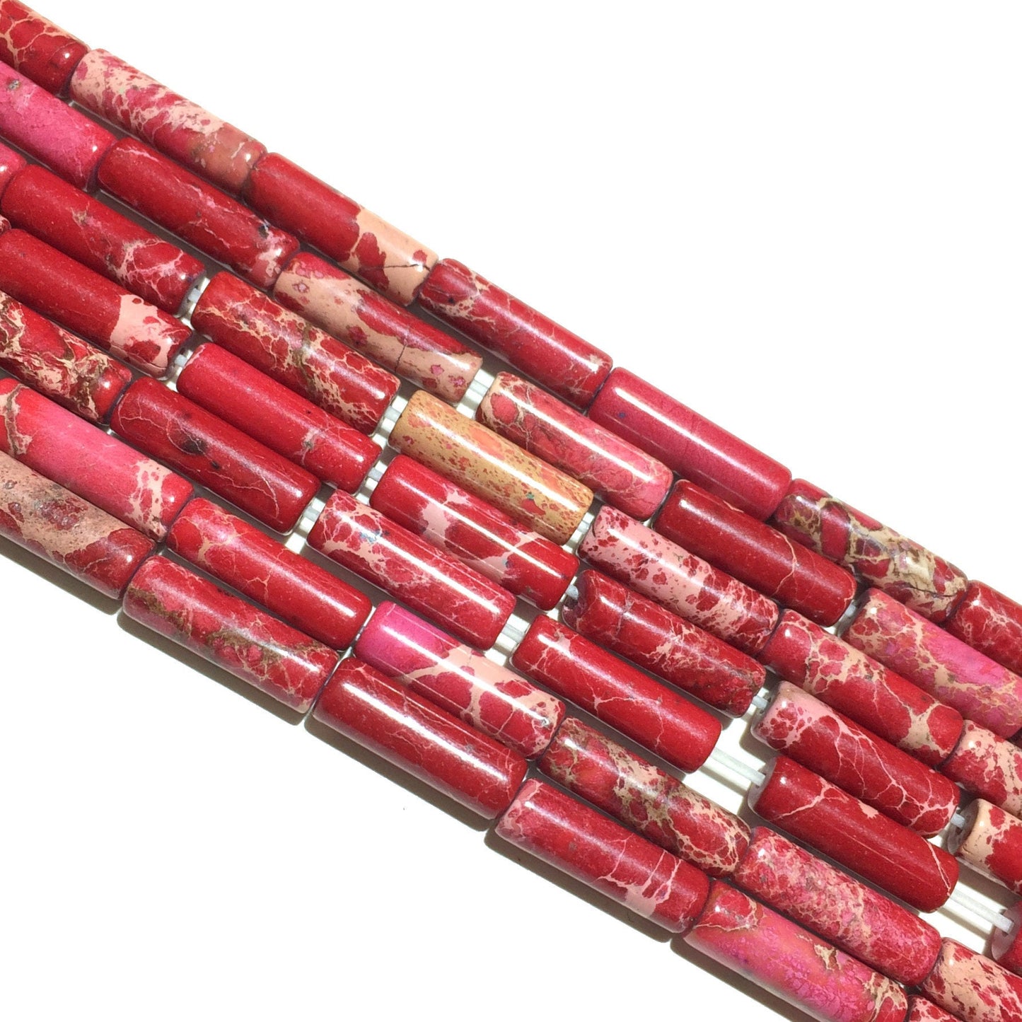 4x13mm Red Impression Jasper Tube Beads 15''