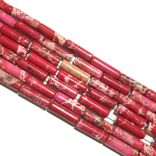 4x13mm Red Impression Jasper Tube Beads 15''